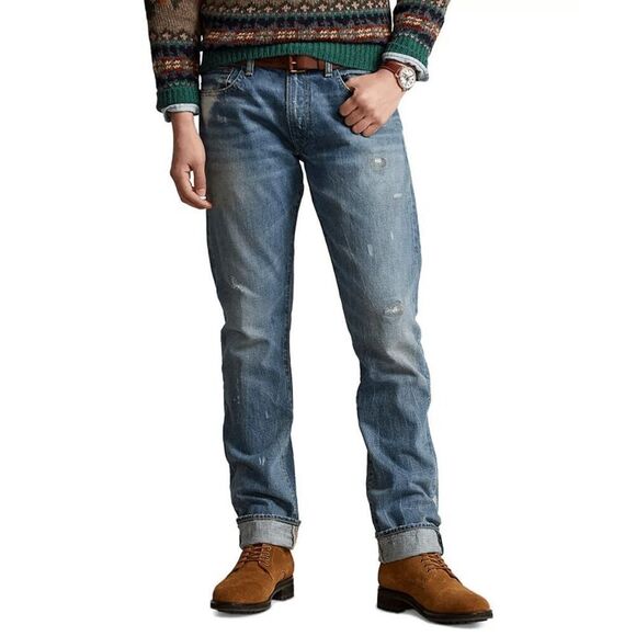 Polo Ralph Lauren Men's Varick Slim Straight Distressed Jeans - Blue 32x32